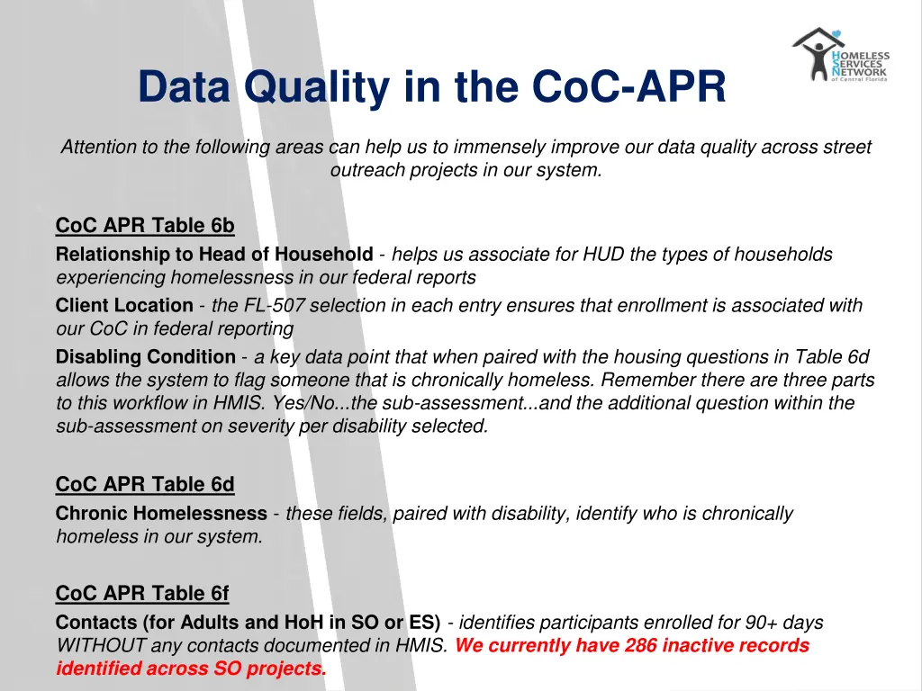 data quality in the coc apr