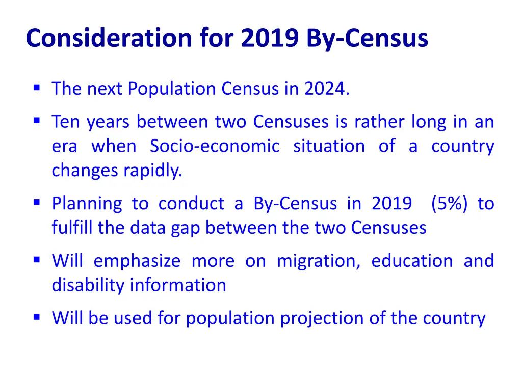 consideration for 2019 by census