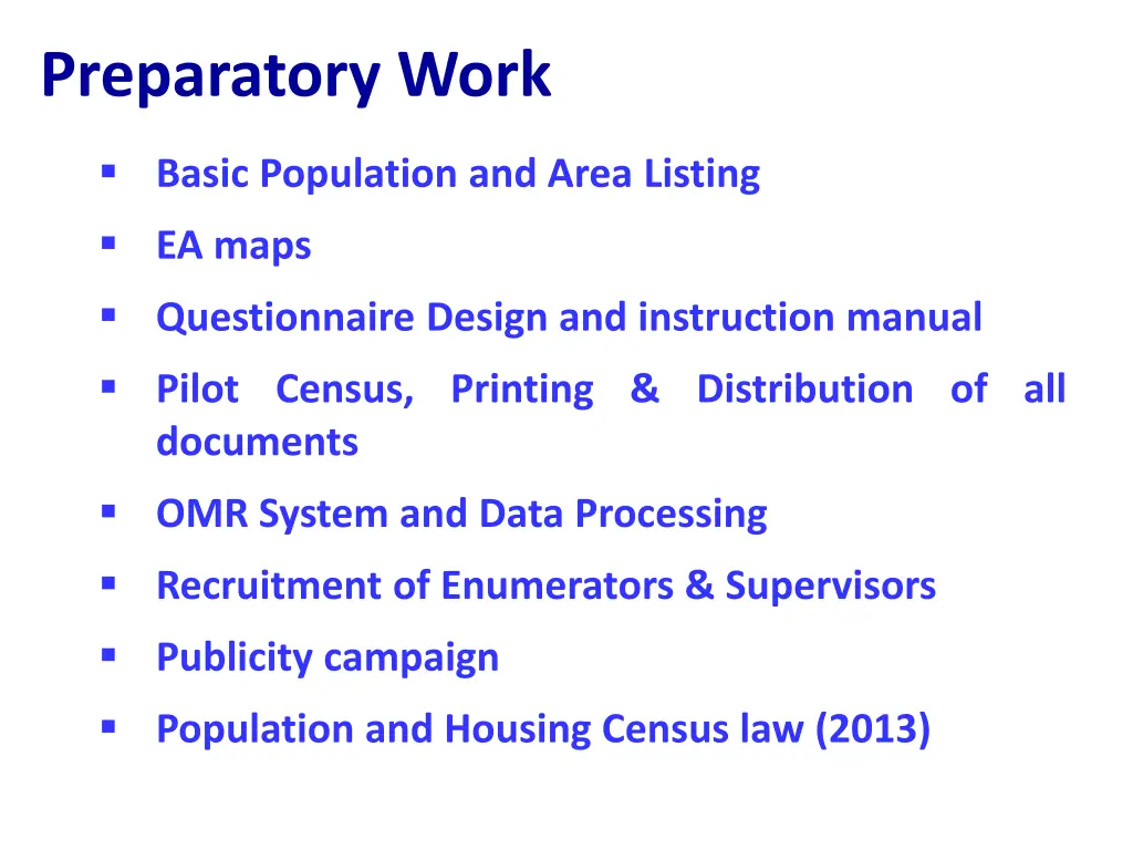 preparatory work