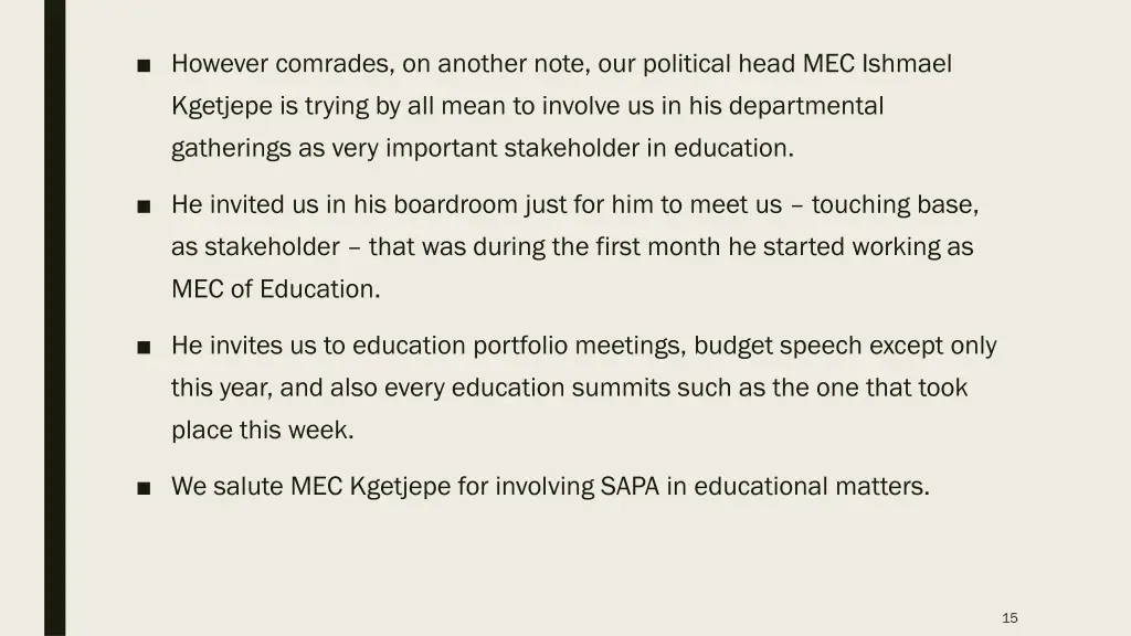 however comrades on another note our political