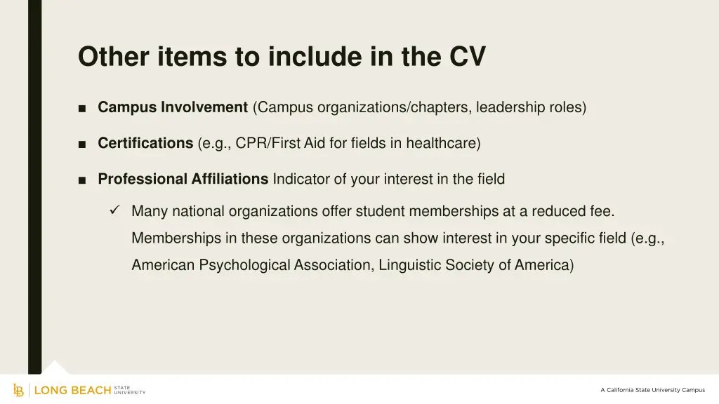 other items to include in the cv 1