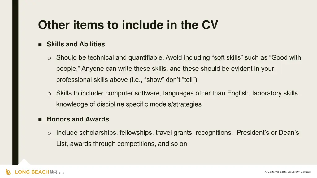 other items to include in the cv