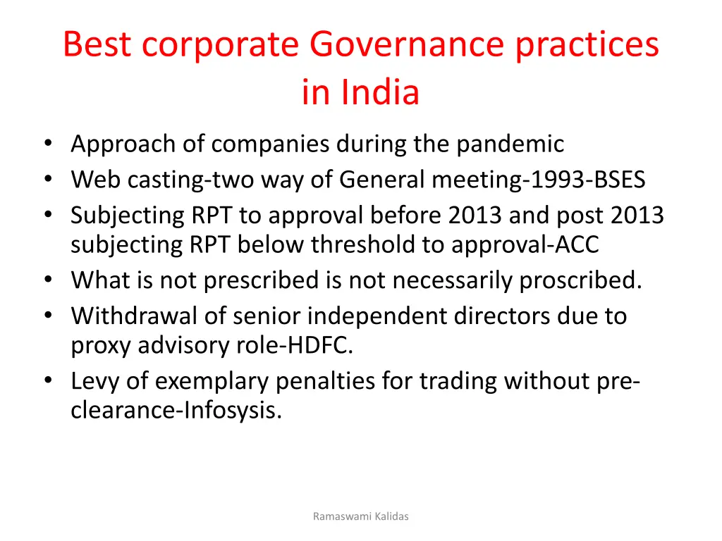best corporate governance practices in india