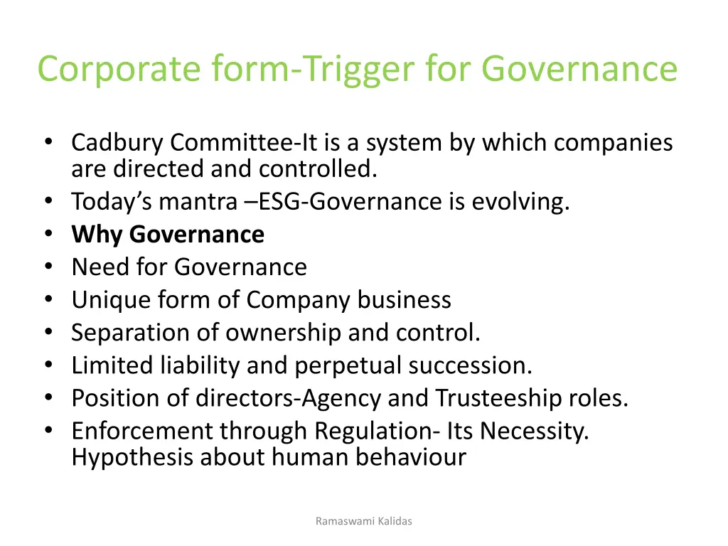 corporate form trigger for governance