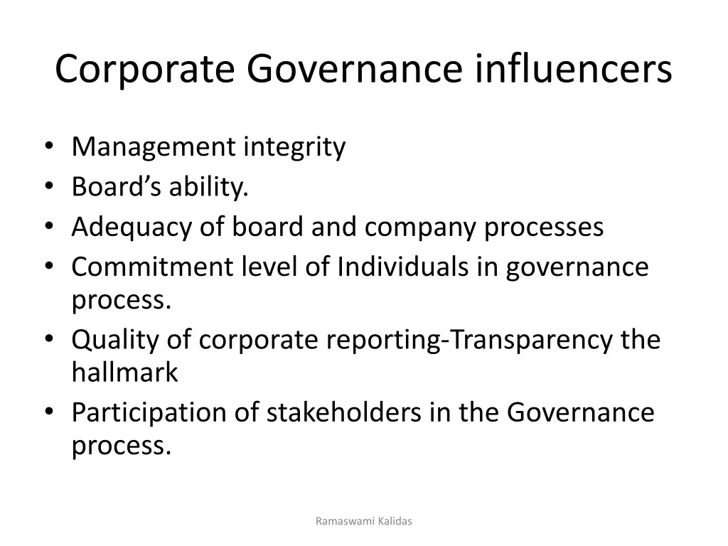 corporate governance influencers
