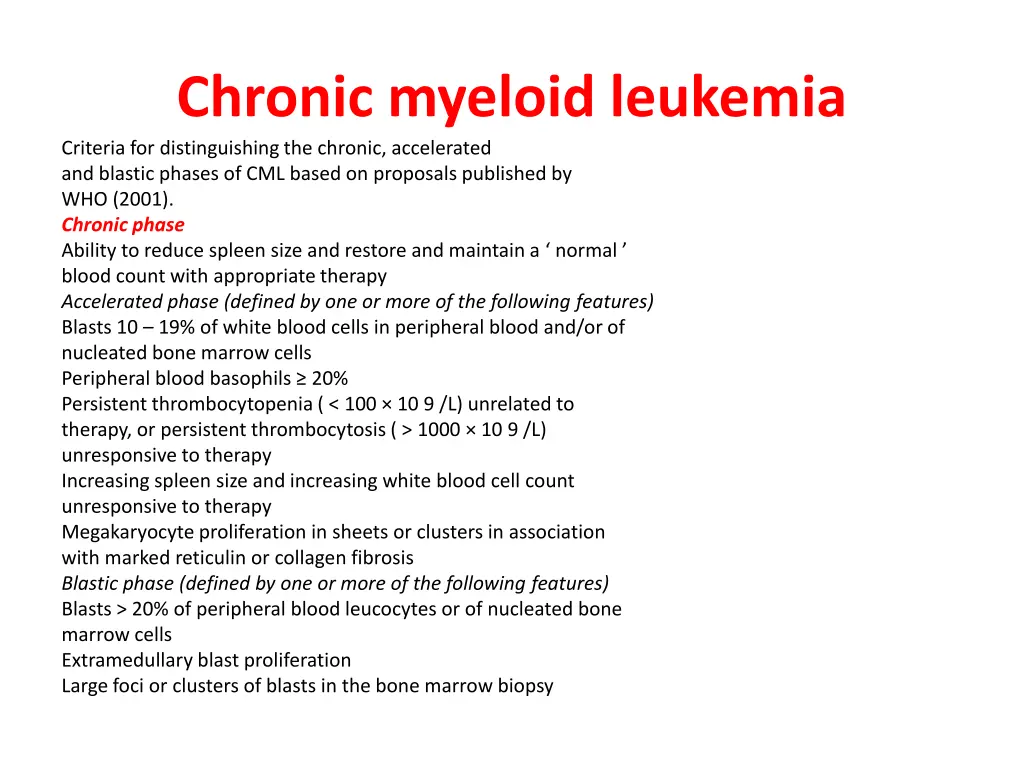 chronic myeloid leukemia criteria