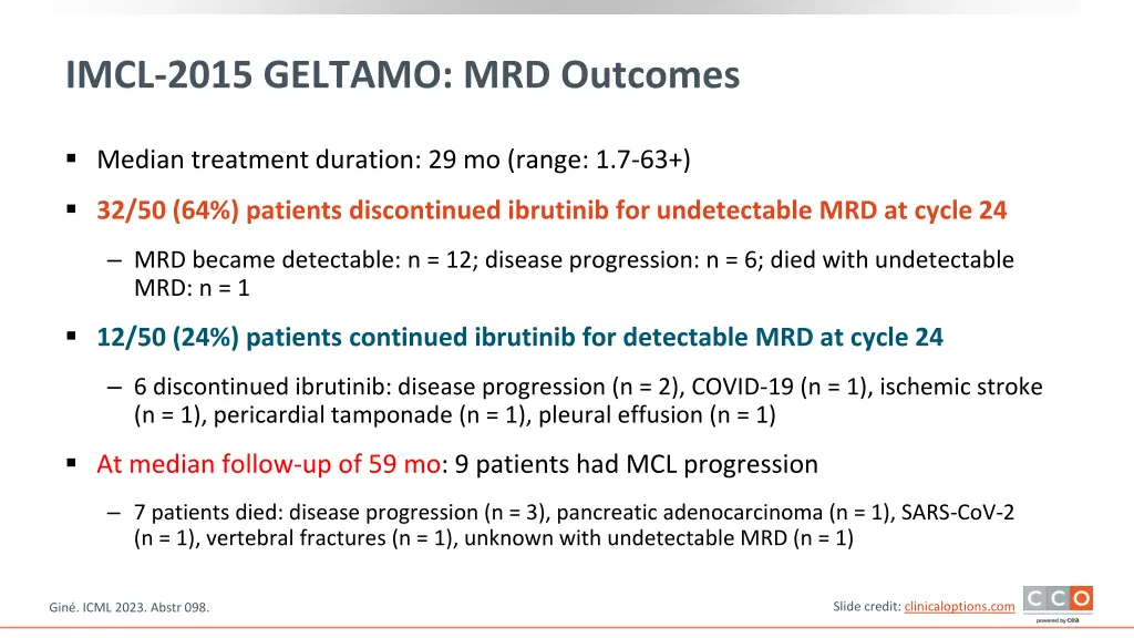 imcl 2015 geltamo mrd outcomes