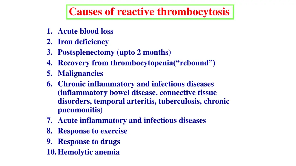 causes of reactive thrombocytosis