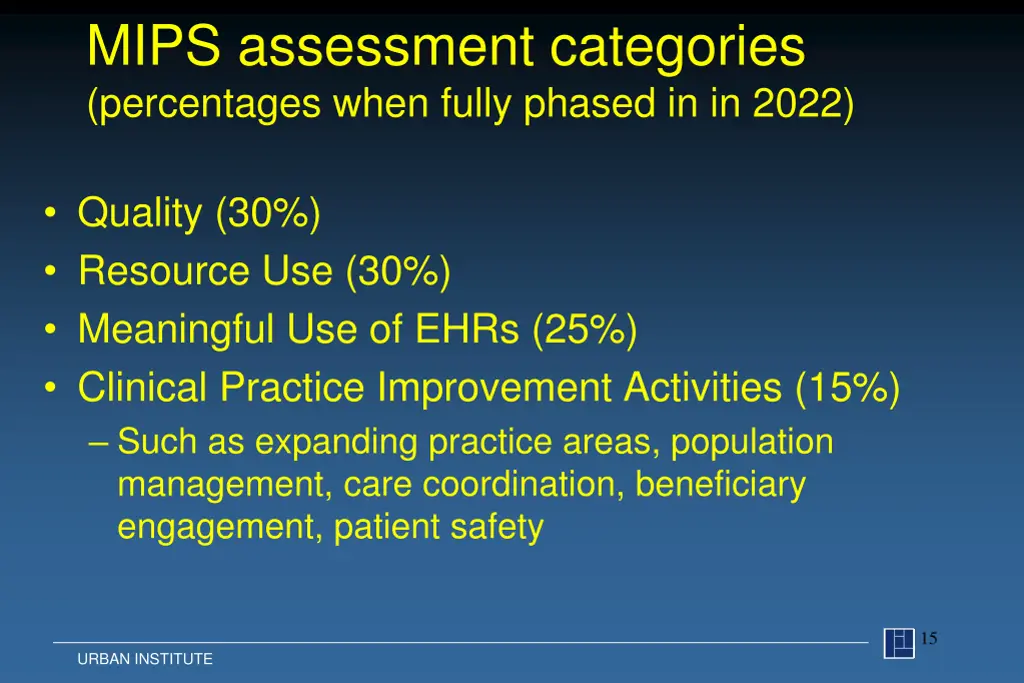 mips assessment categories percentages when fully