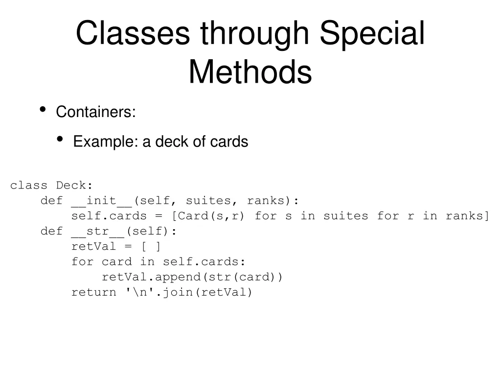 classes through special methods containers