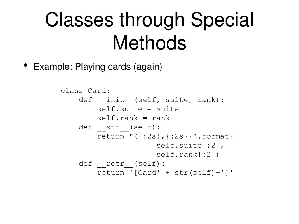 classes through special methods example playing