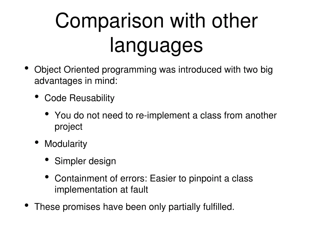 comparison with other languages object oriented