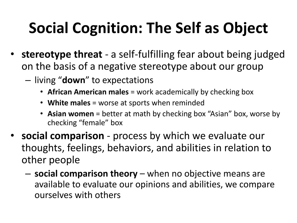 social cognition the self as object