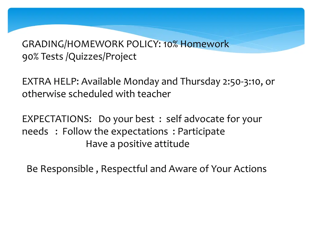 grading homework policy 10 homework 90 tests