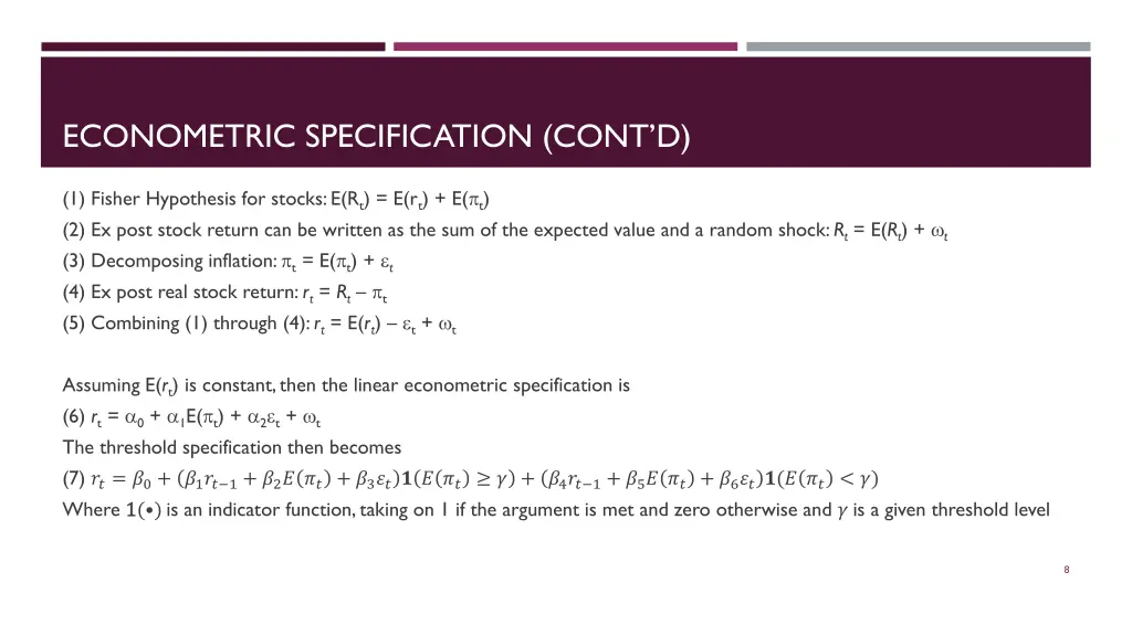 econometric specification cont d