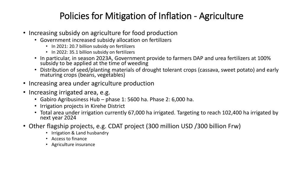 policies for mitigation of inflation policies