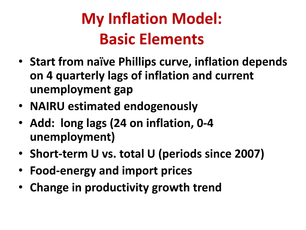 my inflation model basic elements start from