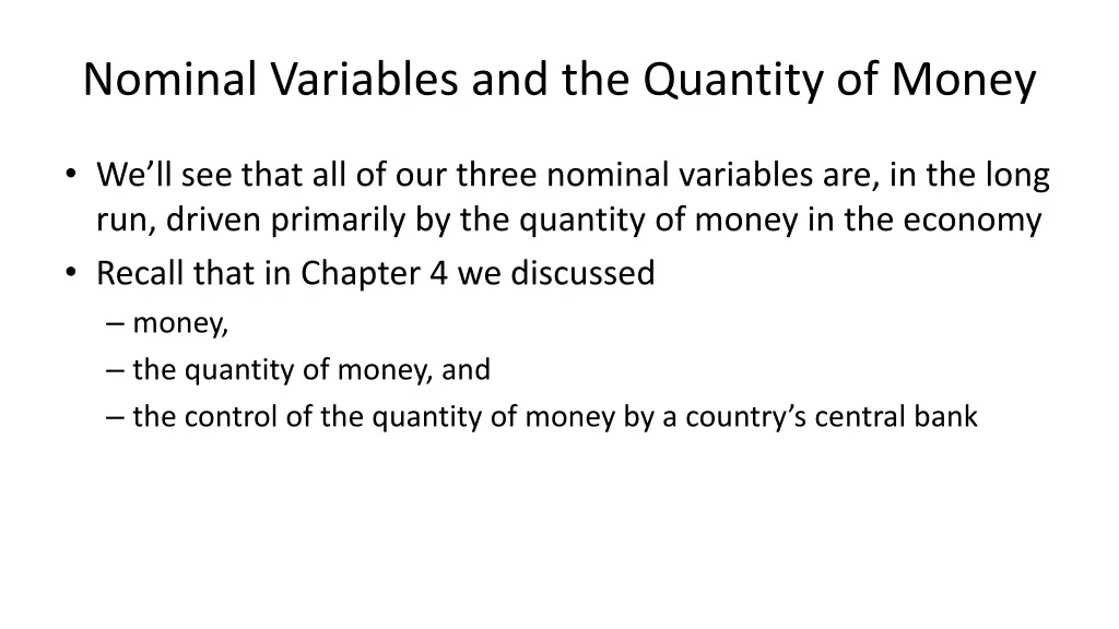 nominal variables and the quantity of money