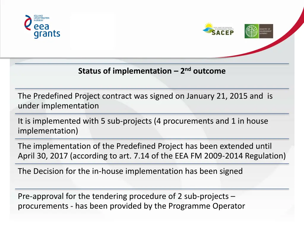 status of implementation 2 nd outcome