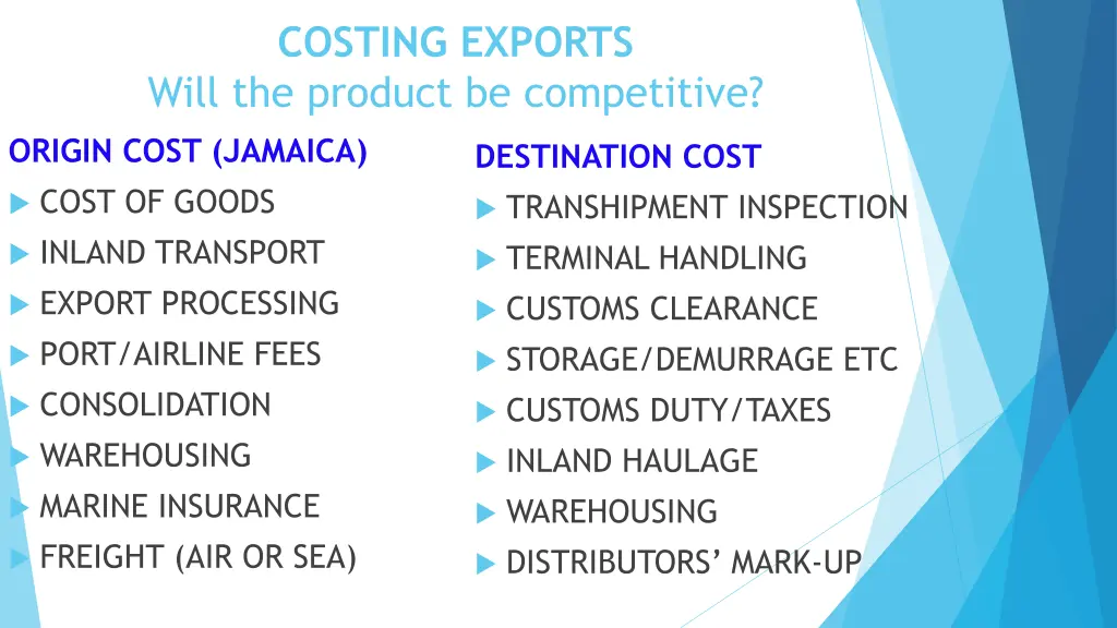 costing exports will the product be competitive