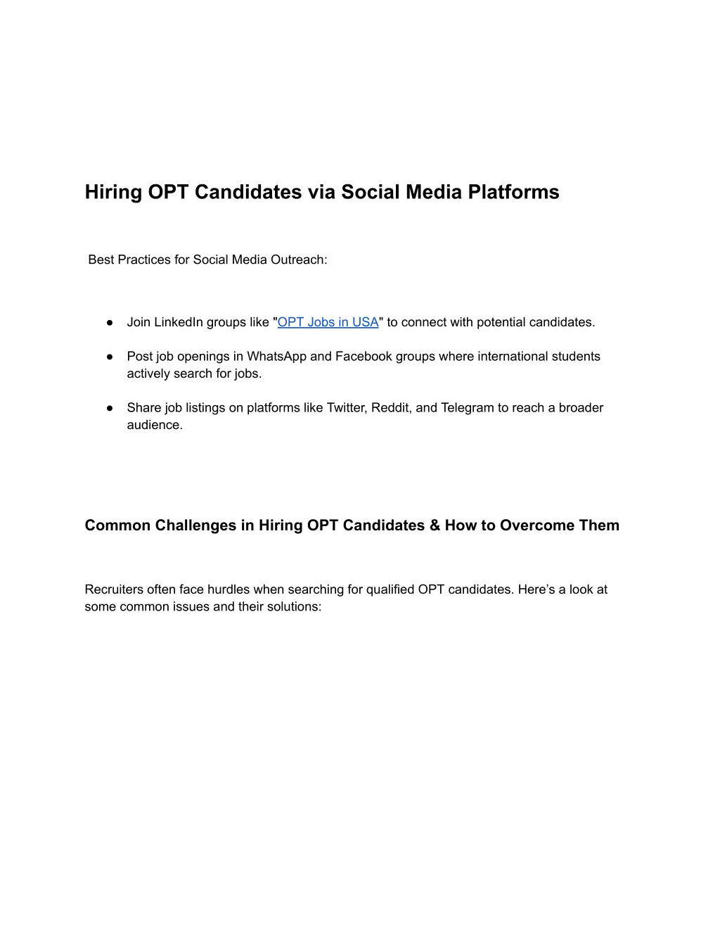hiring opt candidates via social media platforms