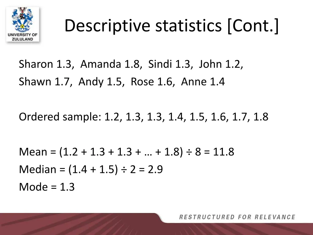 descriptive statistics cont