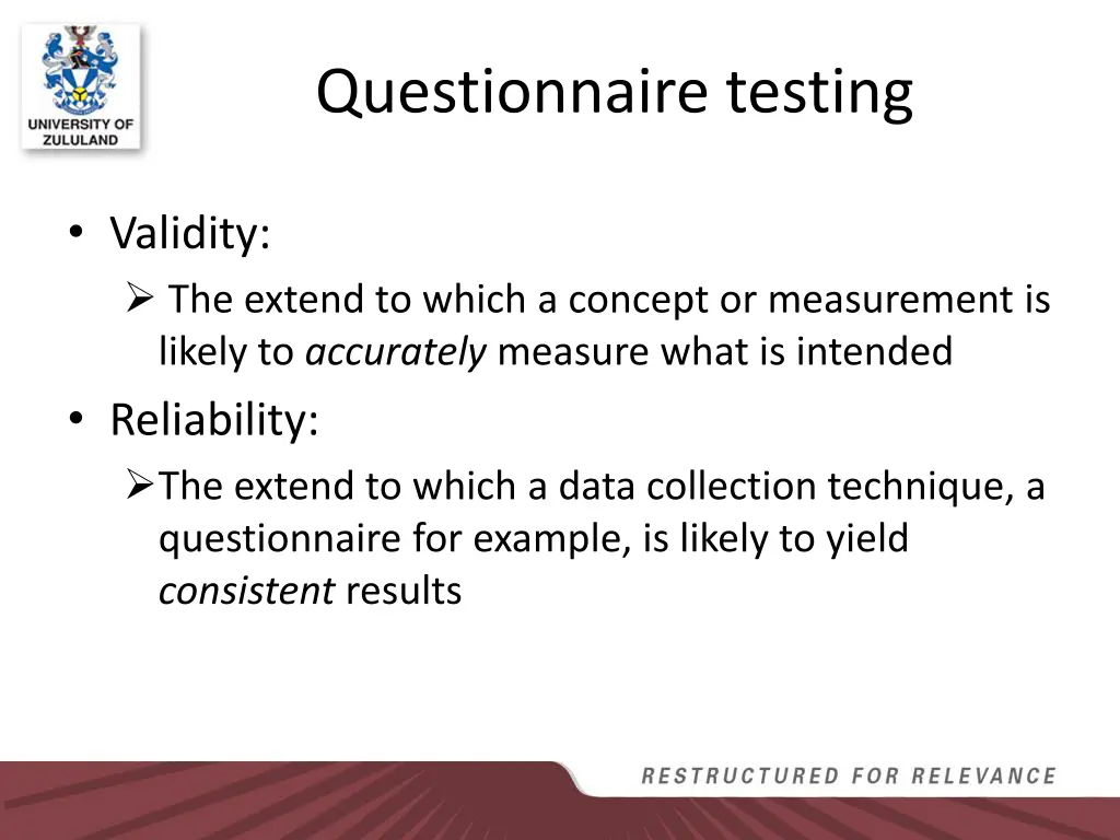 questionnaire testing