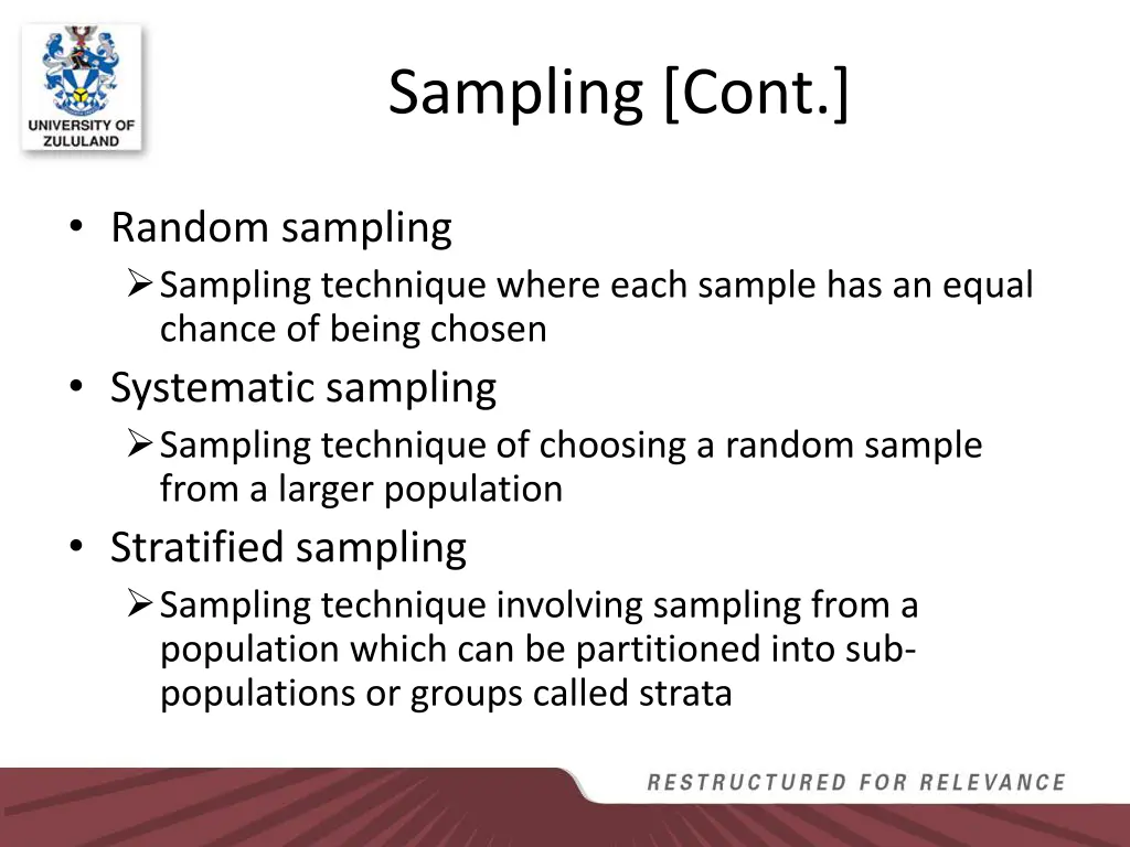 sampling cont