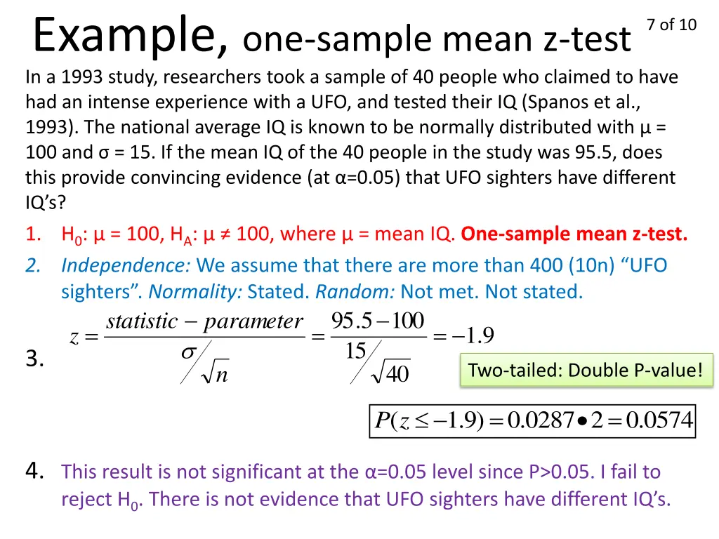 example one sample mean z test in a 1993 study
