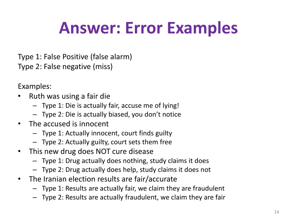 answer error examples