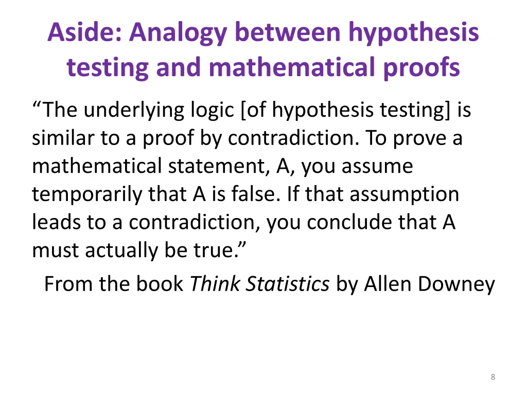 aside analogy between hypothesis testing