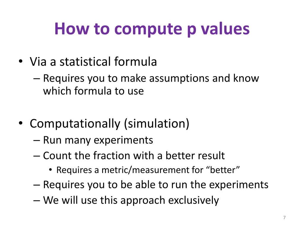 how to compute p values
