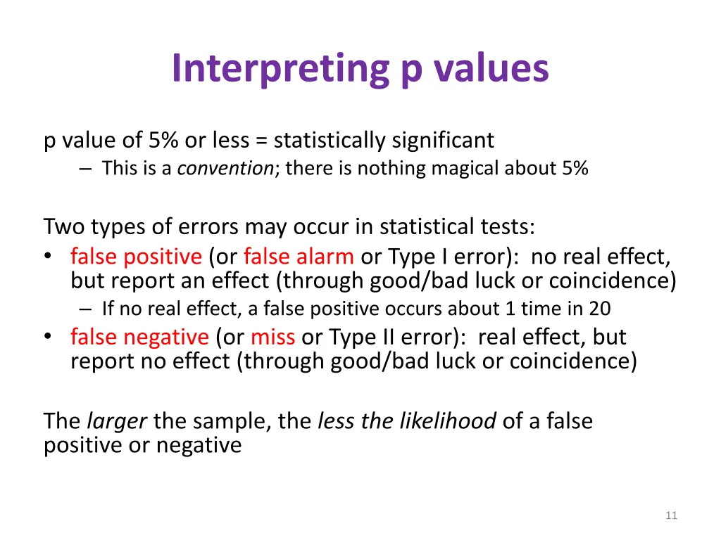 interpreting p values