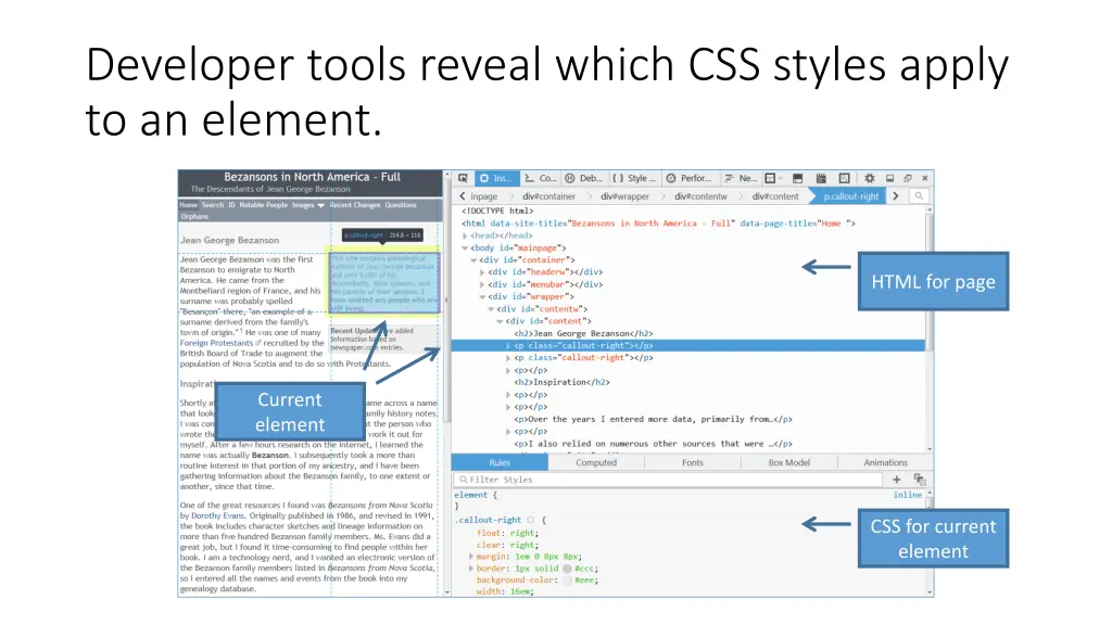 developer tools reveal which css styles apply