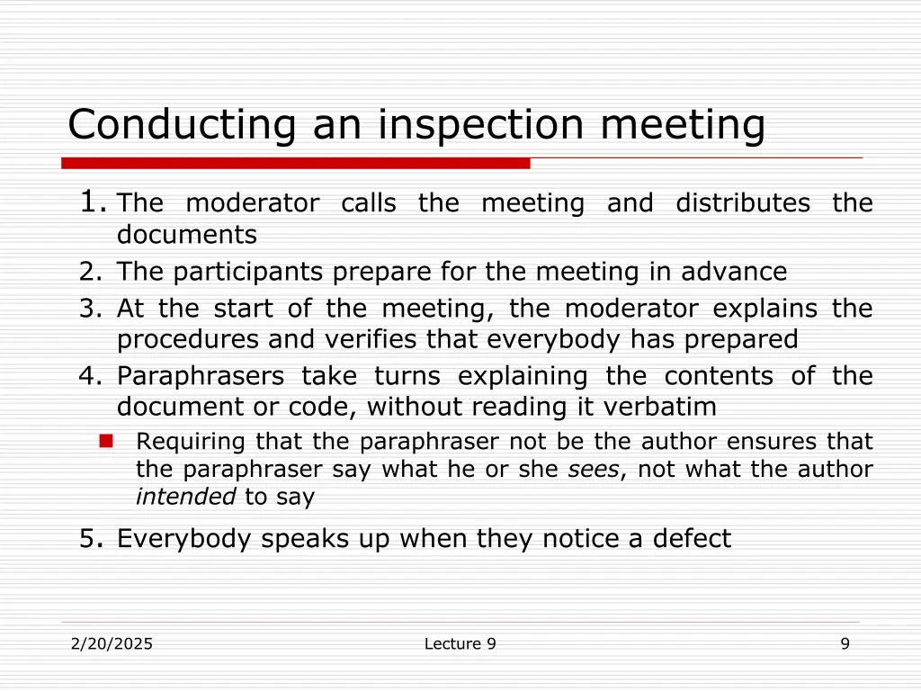 conducting an inspection meeting