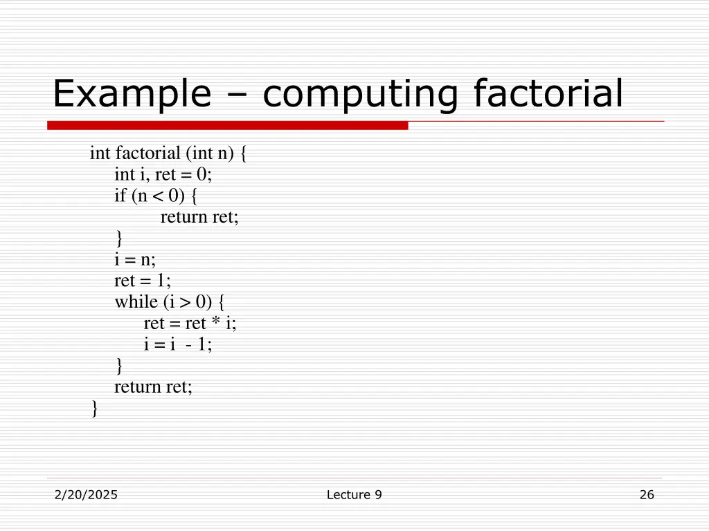 example computing factorial