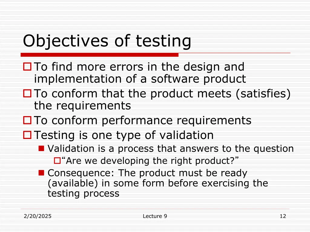 objectives of testing