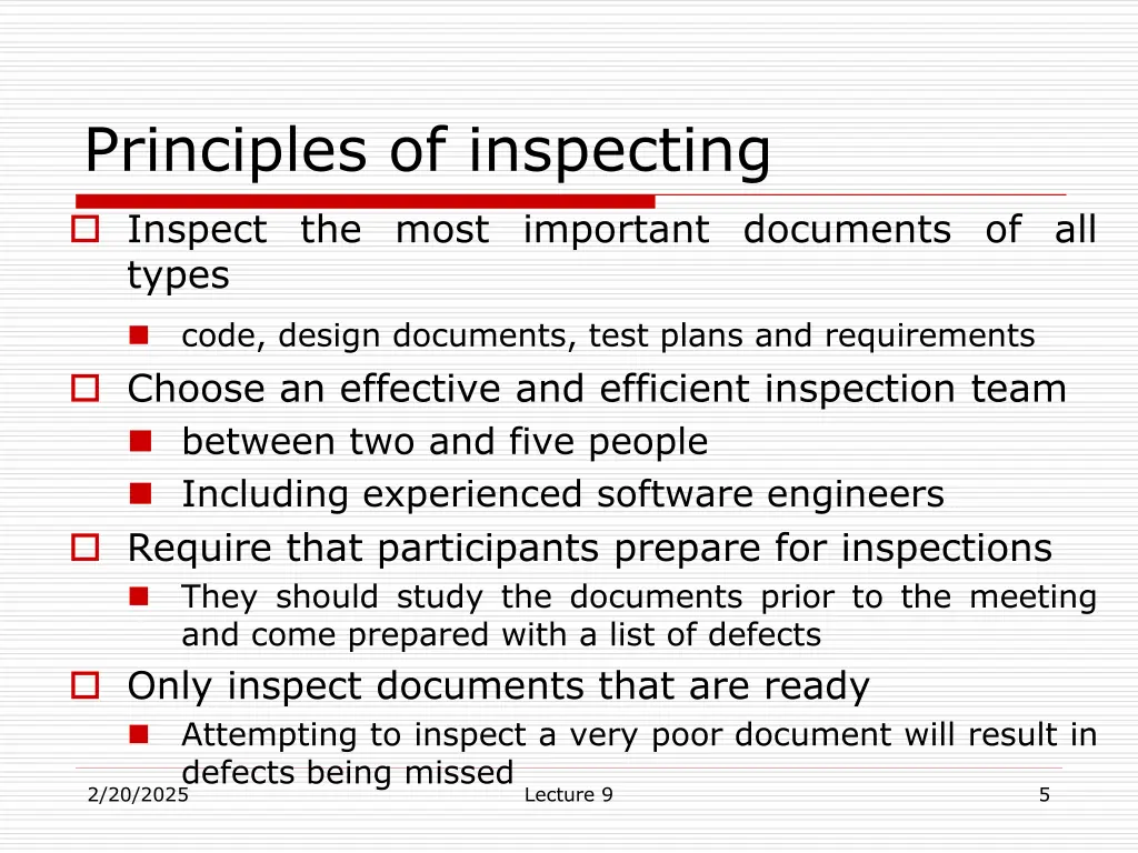 principles of inspecting