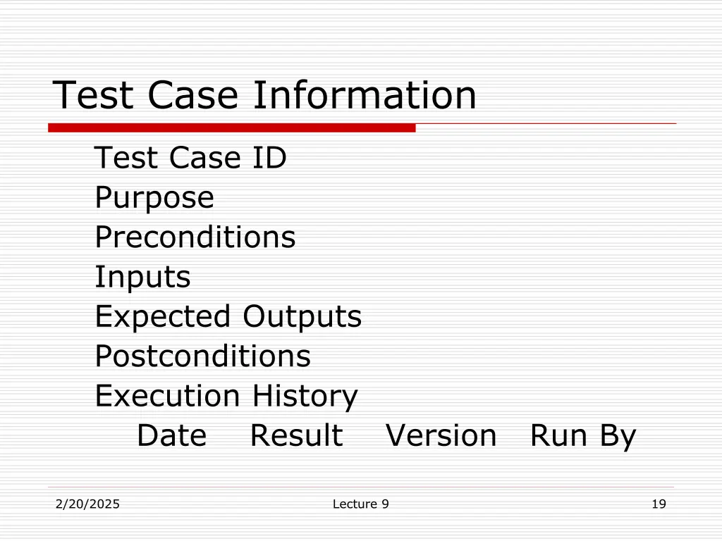 test case information