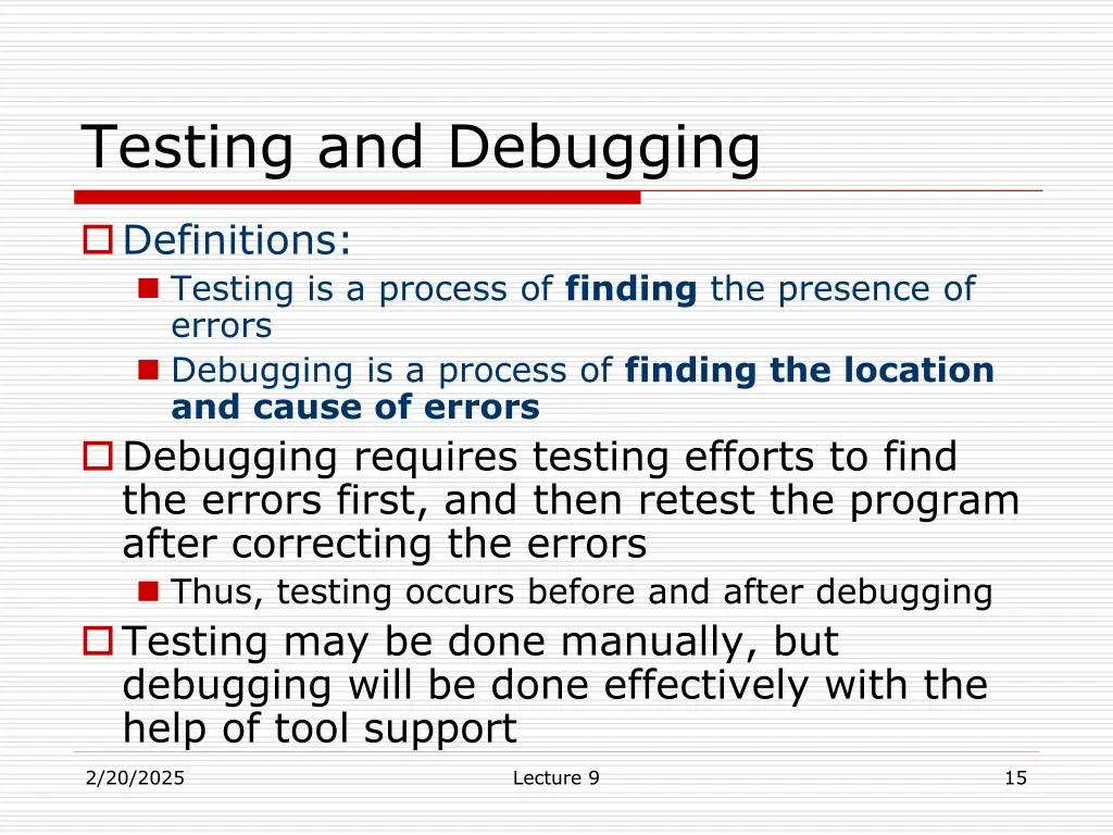 testing and debugging