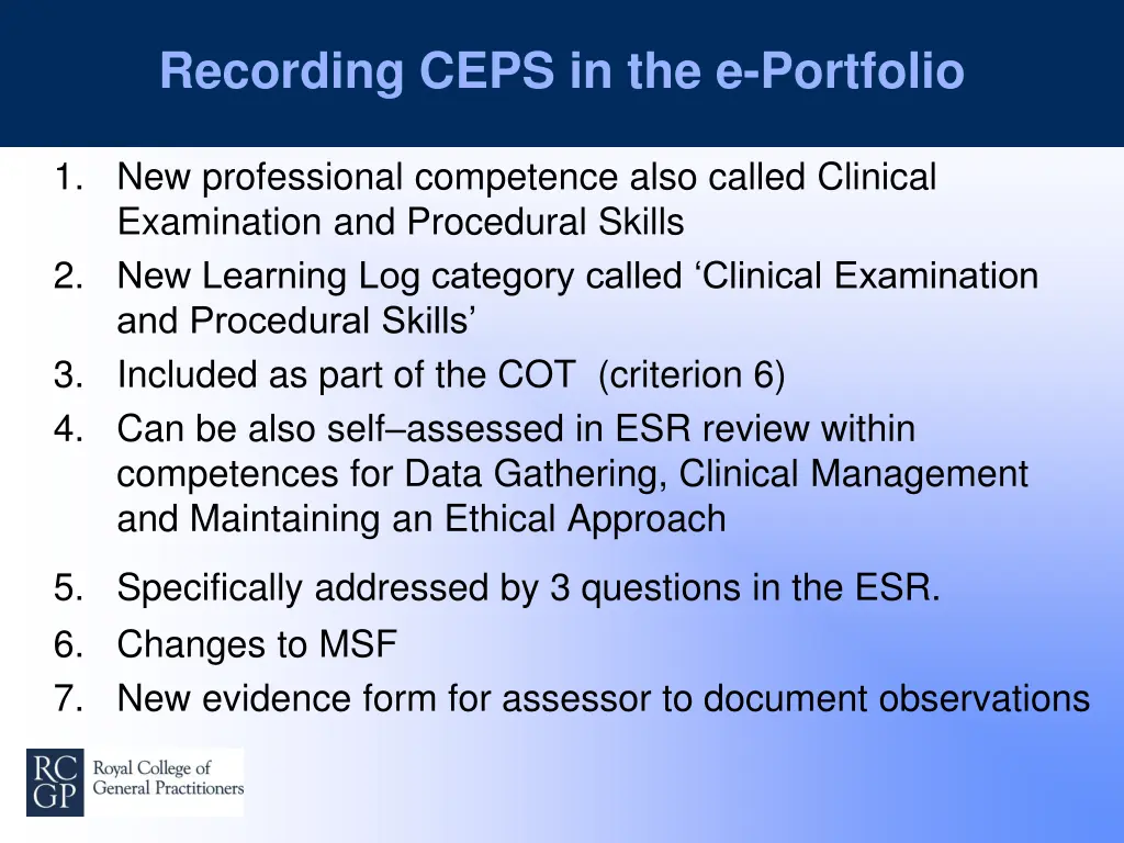 recording ceps in the e portfolio