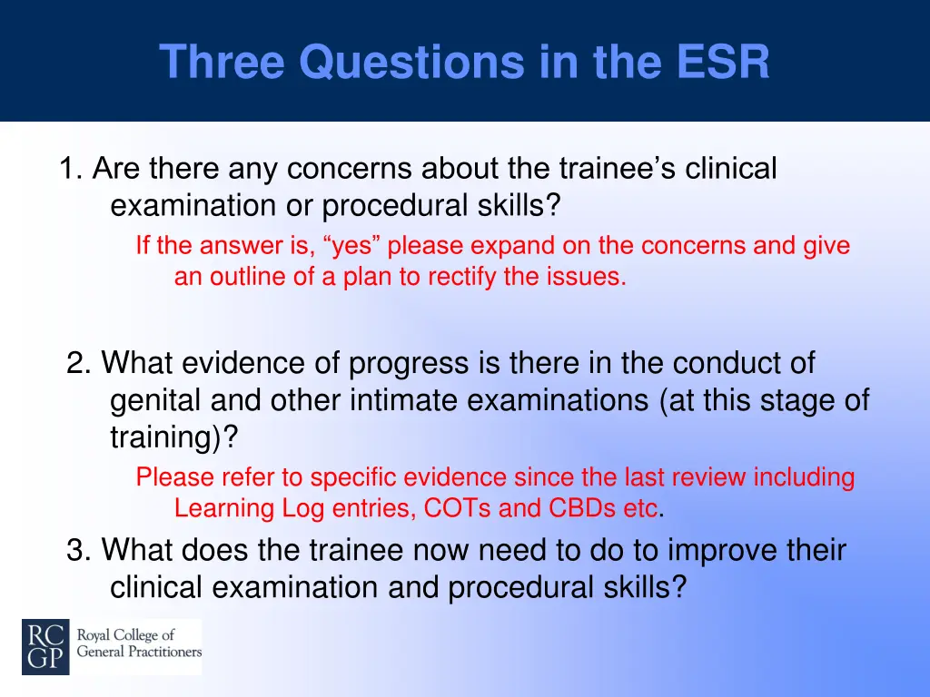 three questions in the esr