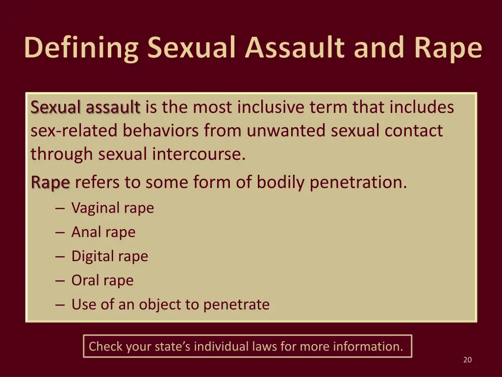 defining sexual assault and rape