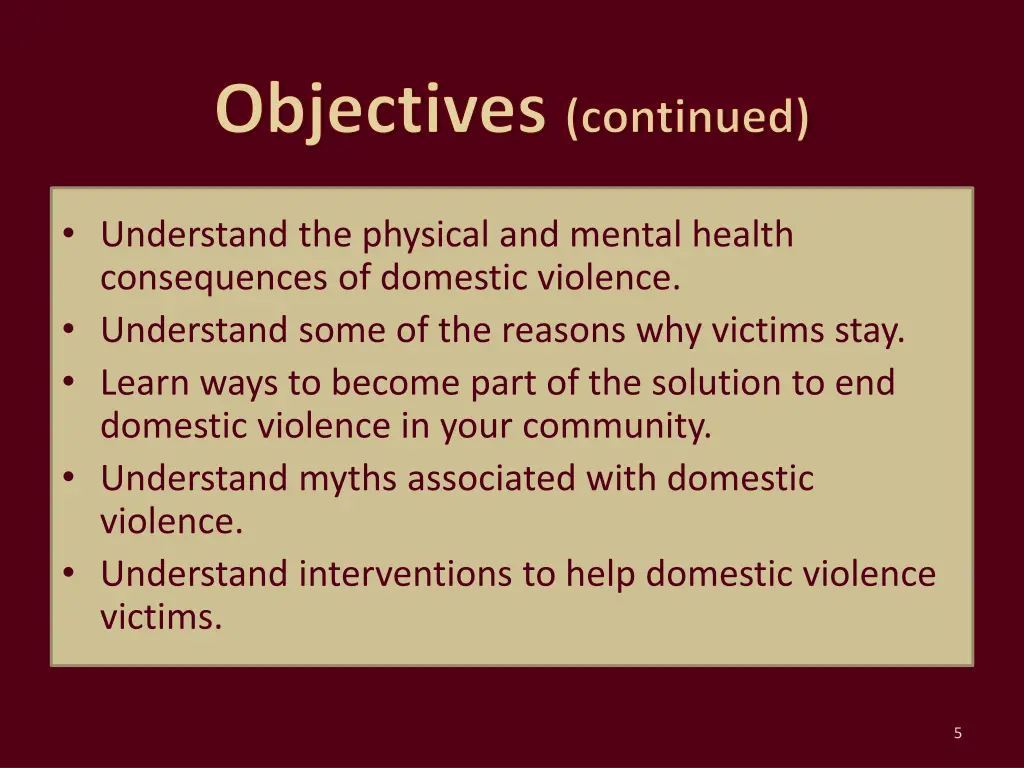 objectives continued