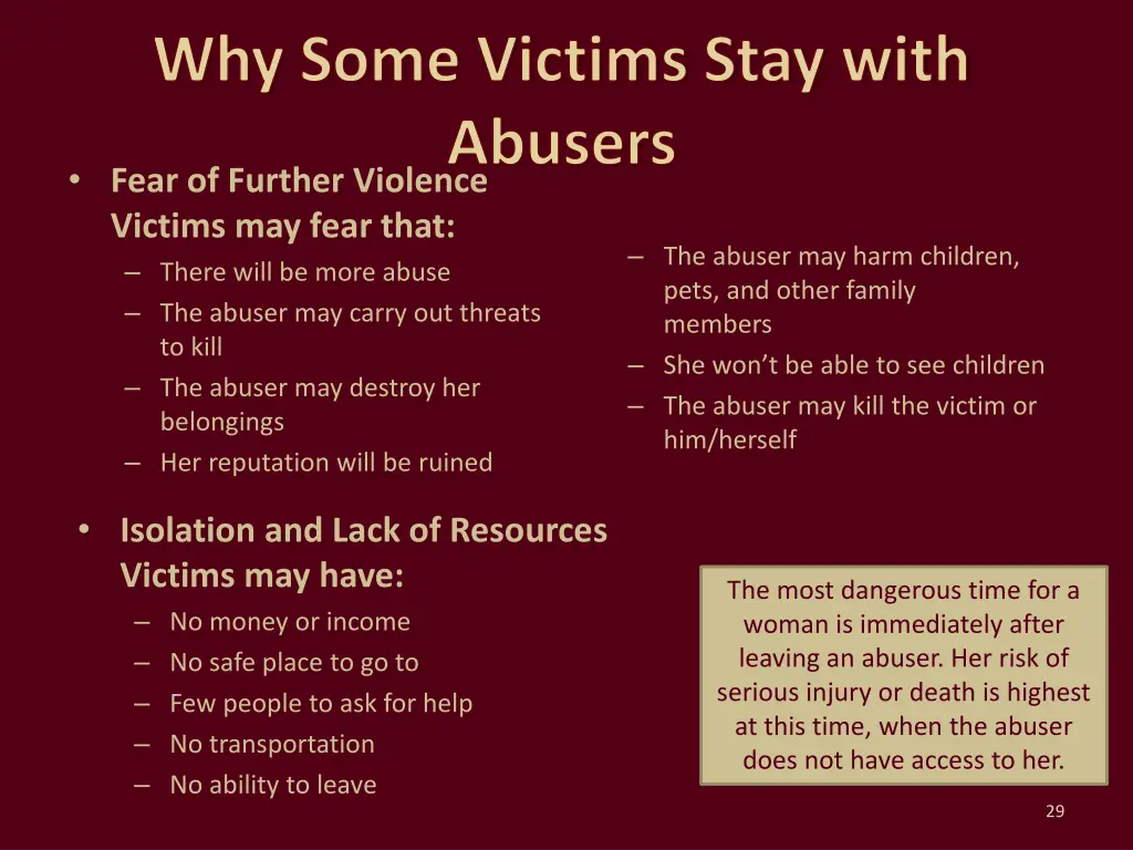 why some victims stay with abusers fear