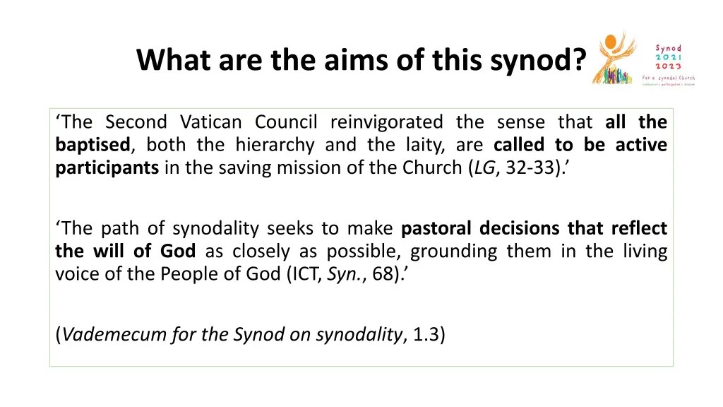 what are the aims of this synod 1