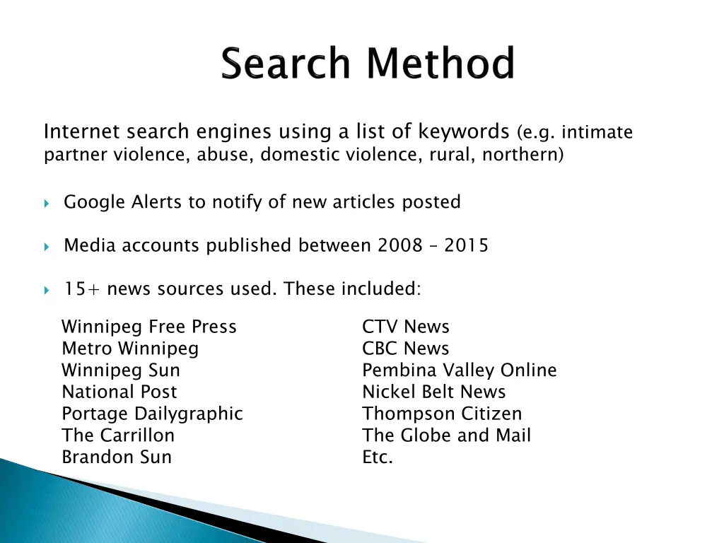 internet search engines using a list of keywords