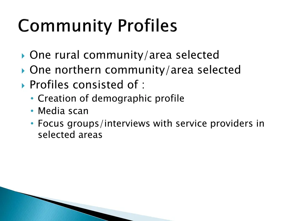 one rural community area selected one northern