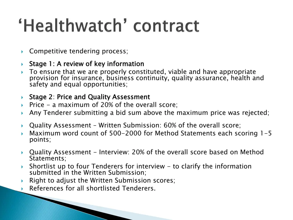 competitive tendering process stage 1 a review