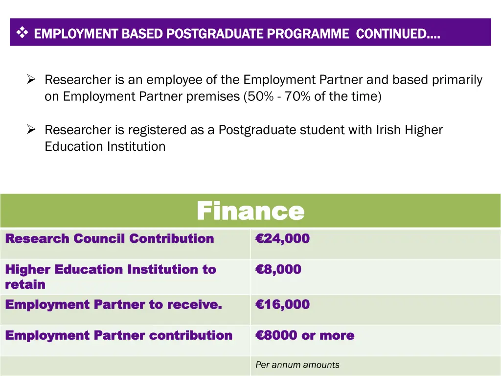 employment based postgraduate programme continued